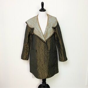 Mycra Pac One Womens Sz P Quilted Brown Gold Metallic Reversible Rain Coat